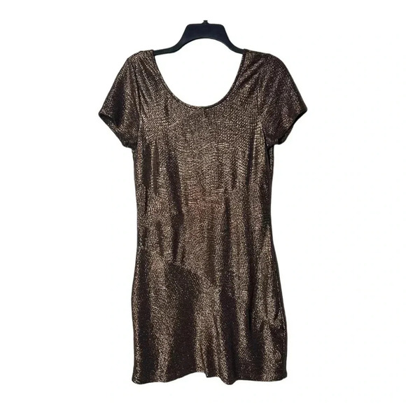 1500. FREE‎ PEOPLE MOONAGE DAYDREAM METALLIC TUNIC MINI DRESS SIZE MEDIUM BROWN - Picture 2 of 10